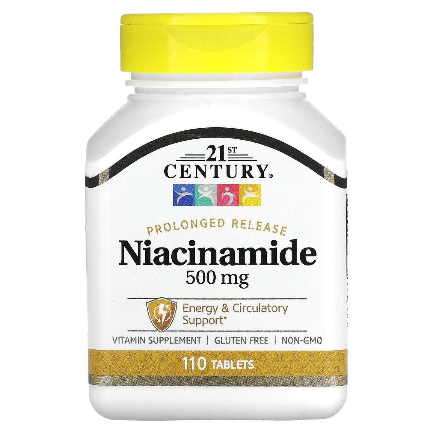 21st Century Niacin 500mg prolonged release vitamin supplement for heart health, featuring 110 tablets in a bottle.