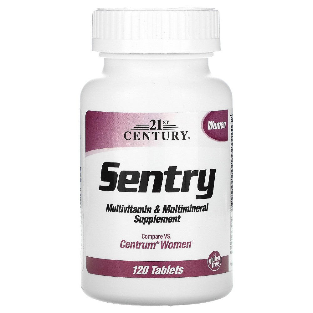 Bottle of 21st Century Sentry Women multivitamin tablets from Pasteur Pharmacy, showing the supplement packaging and tablets inside.