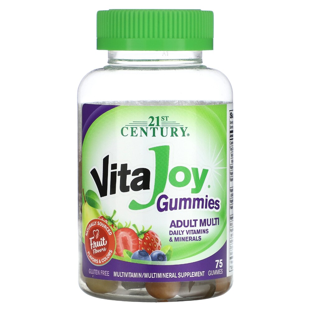 Adult multivitamin gummies from 21st Century Vitajoy, Pasteur Pharmacy, in a bottle with 75 chewable vitamin supplements.
