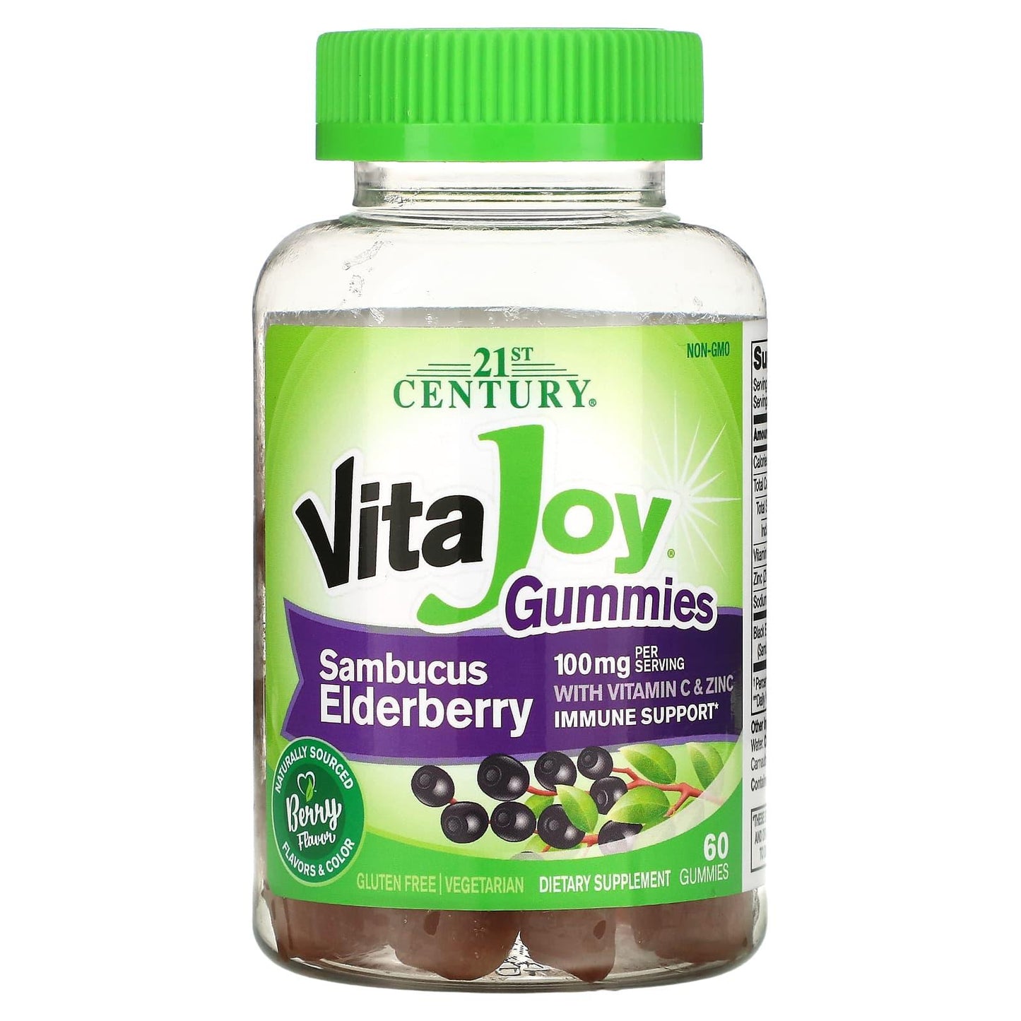 21st Century VitaJoy Sambucus Elderberry Gummies, vegetarian vitamins and supplements, showing a bottle of 60 gummies.