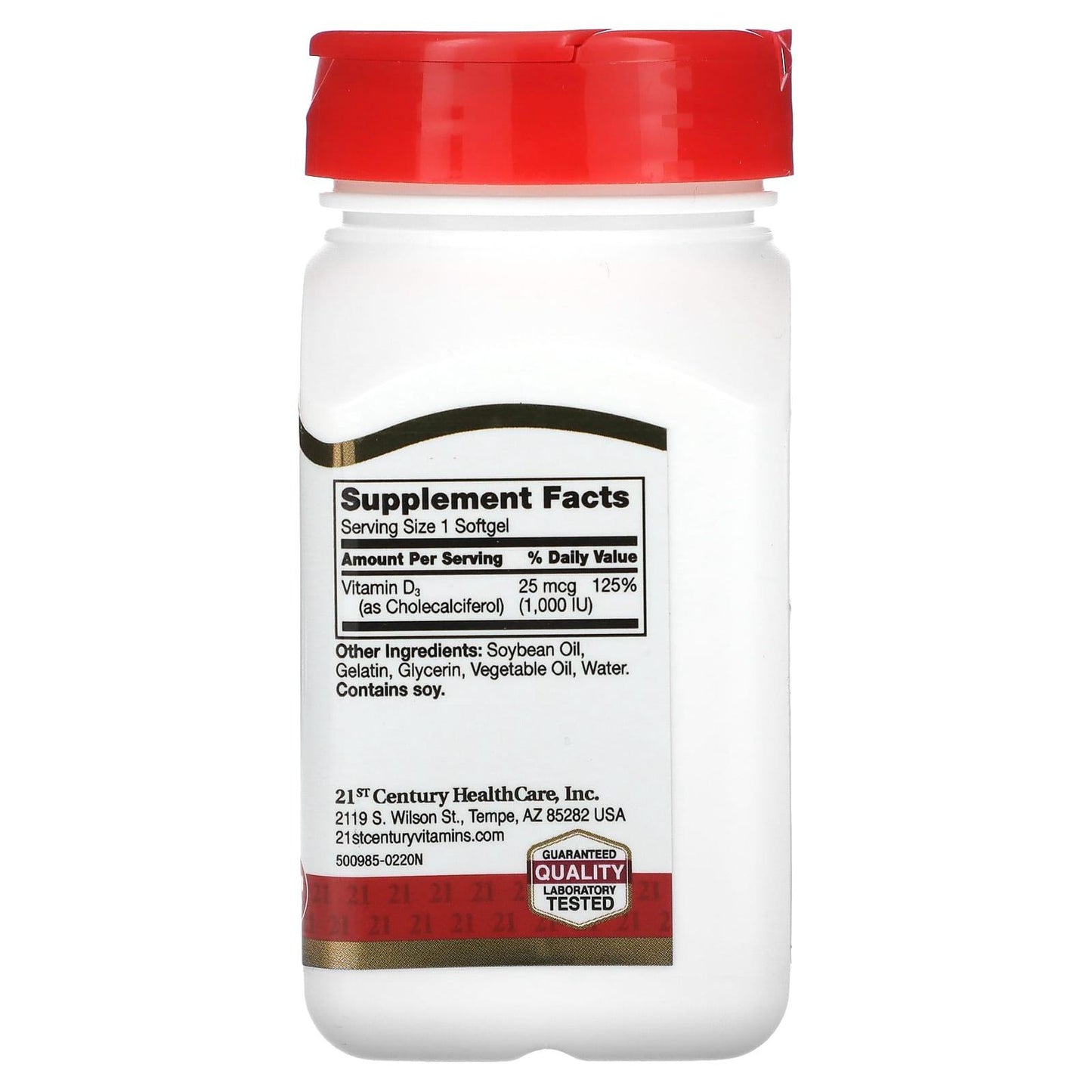 Bottle of 21st Century Vitamin D3 1000 IU supplements by Pasteur Pharmacy, showing the label and 250 count bottle.