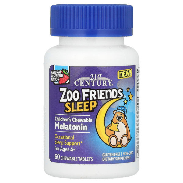 Children's chewable sleep vitamins from 21st Century Zoo Friends by Pasteur Pharmacy, featuring colorful, animal-themed packaging.