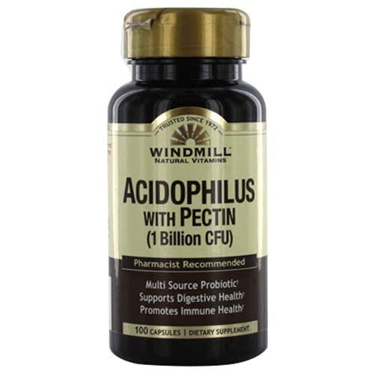 Bottle of Pasteur Pharmacy Acidophilus Pectin CP 100 probiotic supplement in a white bottle with a label.