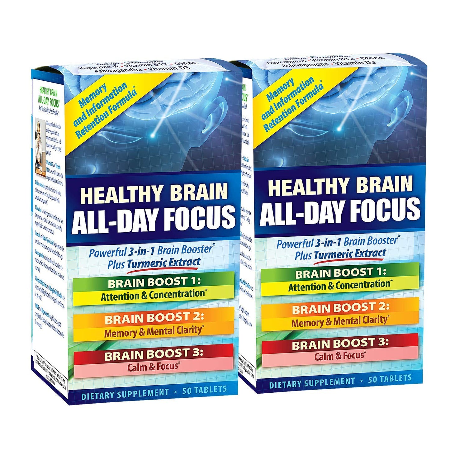 Applied Nutrition Healthy Brain All-Day Focus dietary supplement bottle, vitamins and supplements for mental clarity and focus.