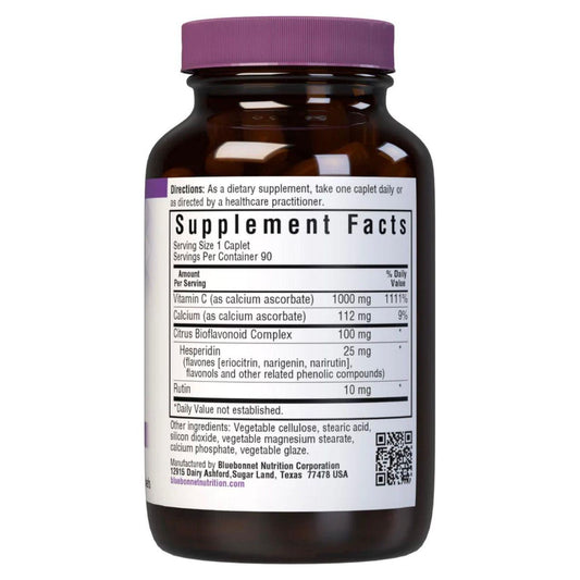 Bluebonnets Buffered Vitamin C 1000 mg supplement in 90 caplets, natural vitamins and supplements from Pasteur Pharmacy.