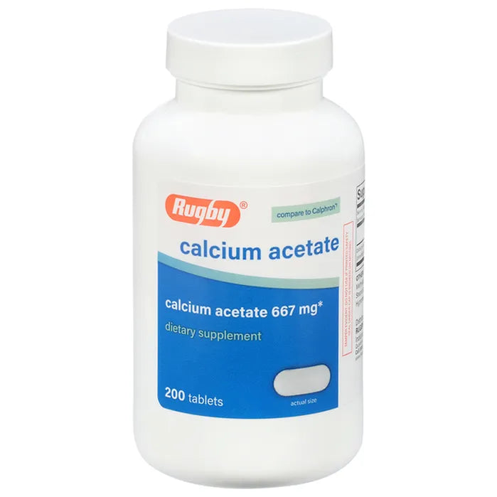 Calcium Acetate tablets from Pasteur Pharmacy, 667mg, in a bottle of 200, part of Vitamins & Supplements.