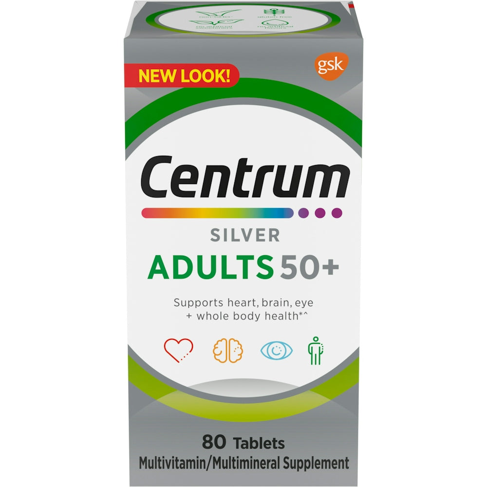 Centrum Silver multivitamin and multimineral supplement tablets for adults 50+ in a bottle, by Pasteur Pharmacy.
