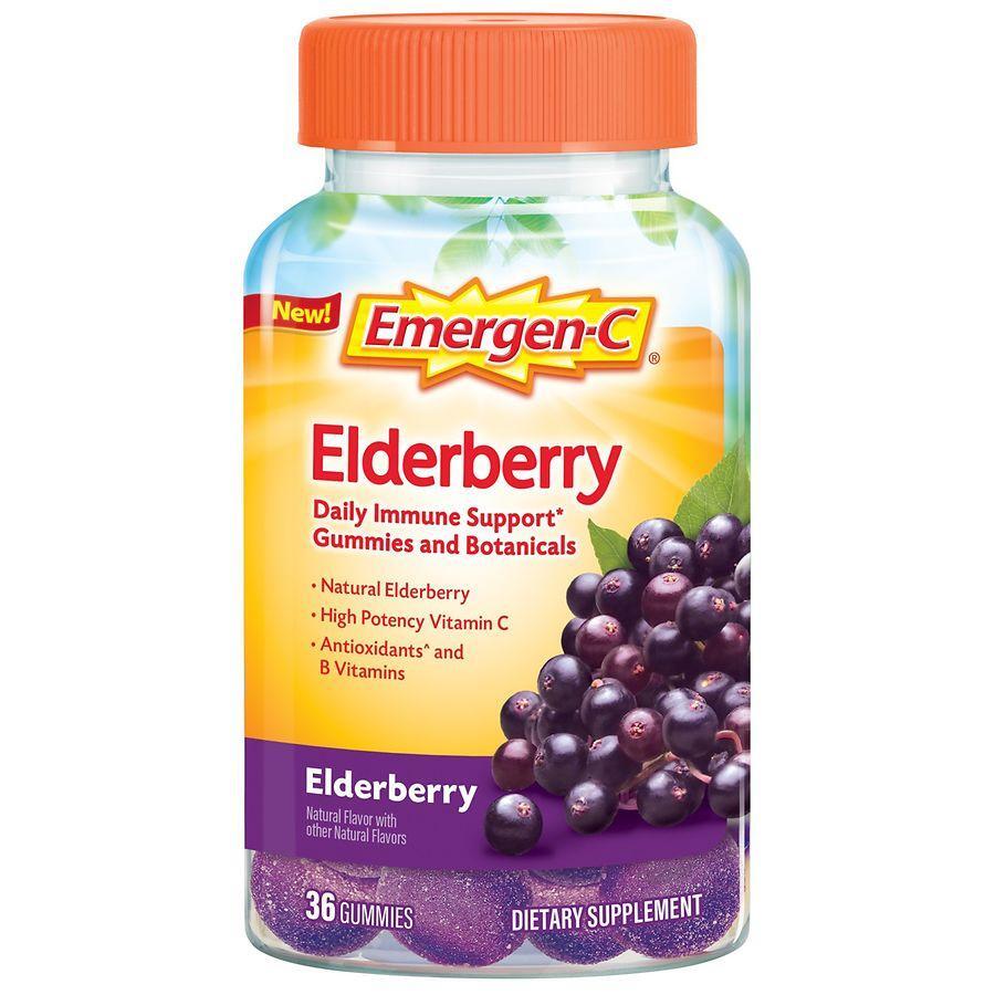 Emergen-C Elderberry immune support gummies in colorful bottle, vitamins and supplements by Pasteur Pharmacy