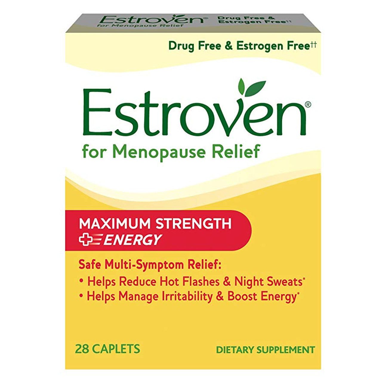 Estroven Maximum Strength menopause relief caplets from Pasteur Pharmacy, 28-count vitamins and supplements for stress and menopause symptoms.