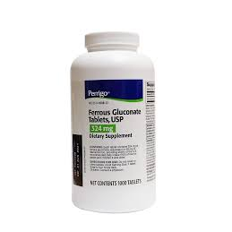 Ferrous Gluconate 324 mg iron supplement bottles with 1000 tablets, from Pasteur Pharmacy, in vitamin and supplement category.