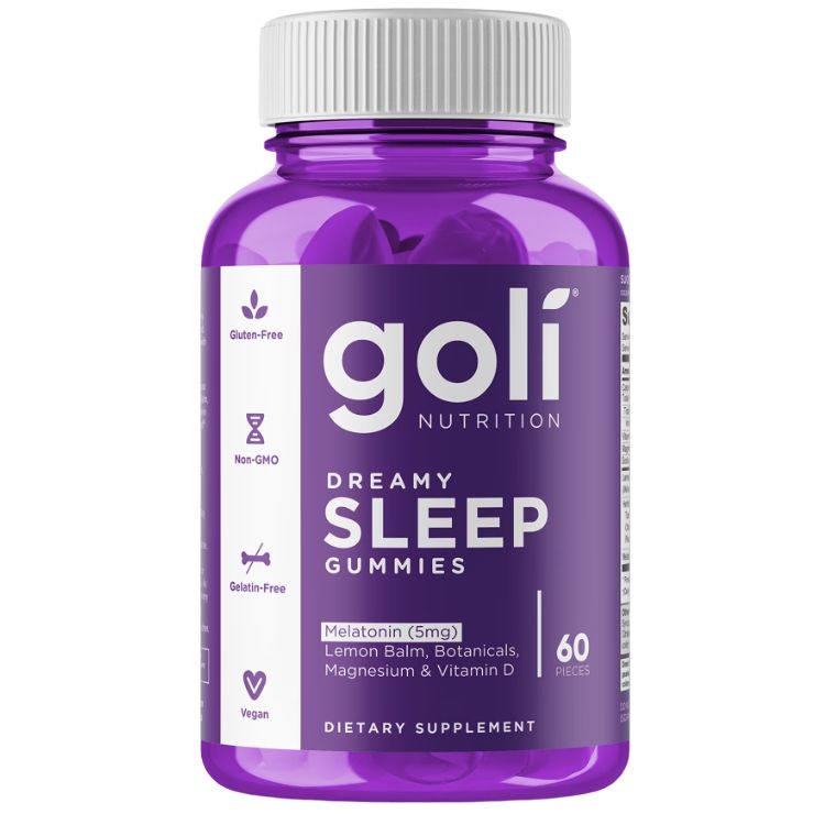 Goli Dreamy Sleep Gummies by Pasteur Pharmacy, supplement with vitamins to promote restful sleep, 60 gummies in bottle.