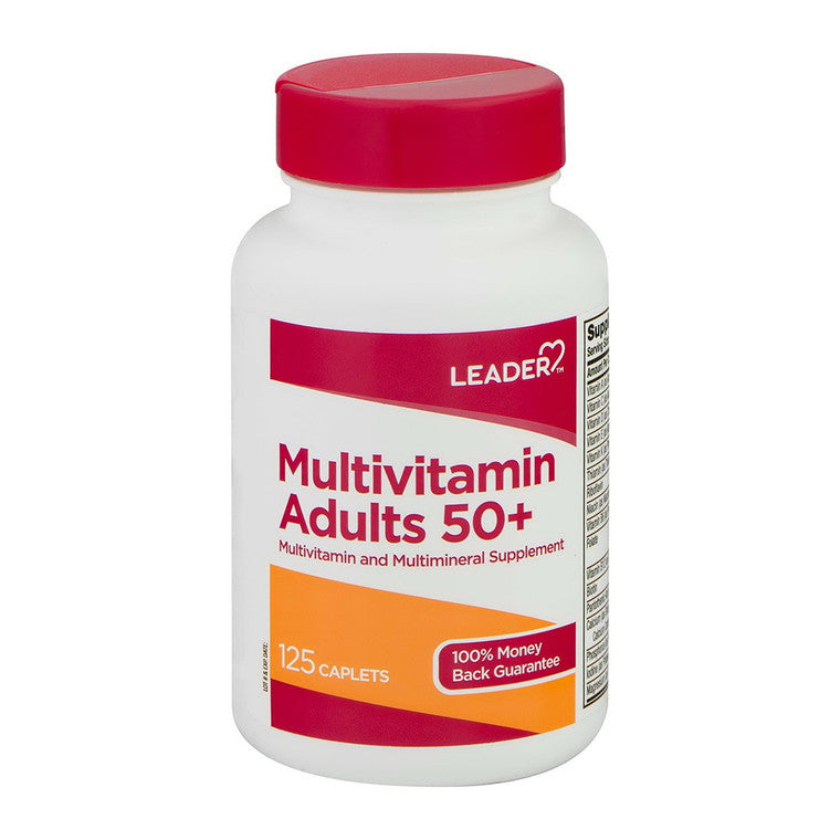 Leader Multivitamin Adults Caplets by Pasteur Pharmacy, 125-count bottle of daily vitamins and supplements for adults.