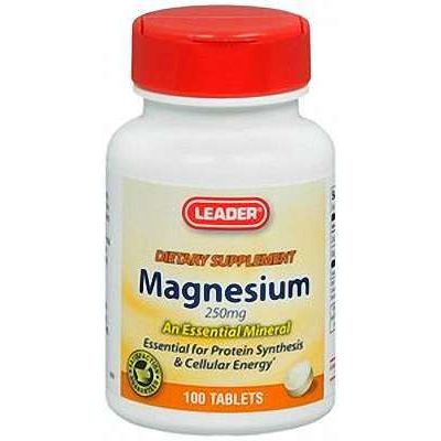 Leader Vitamin Magnesium 250mg supplement bottle with 100 tablets from Pasteur Pharmacy, showcasing the vitamin and supplement label.