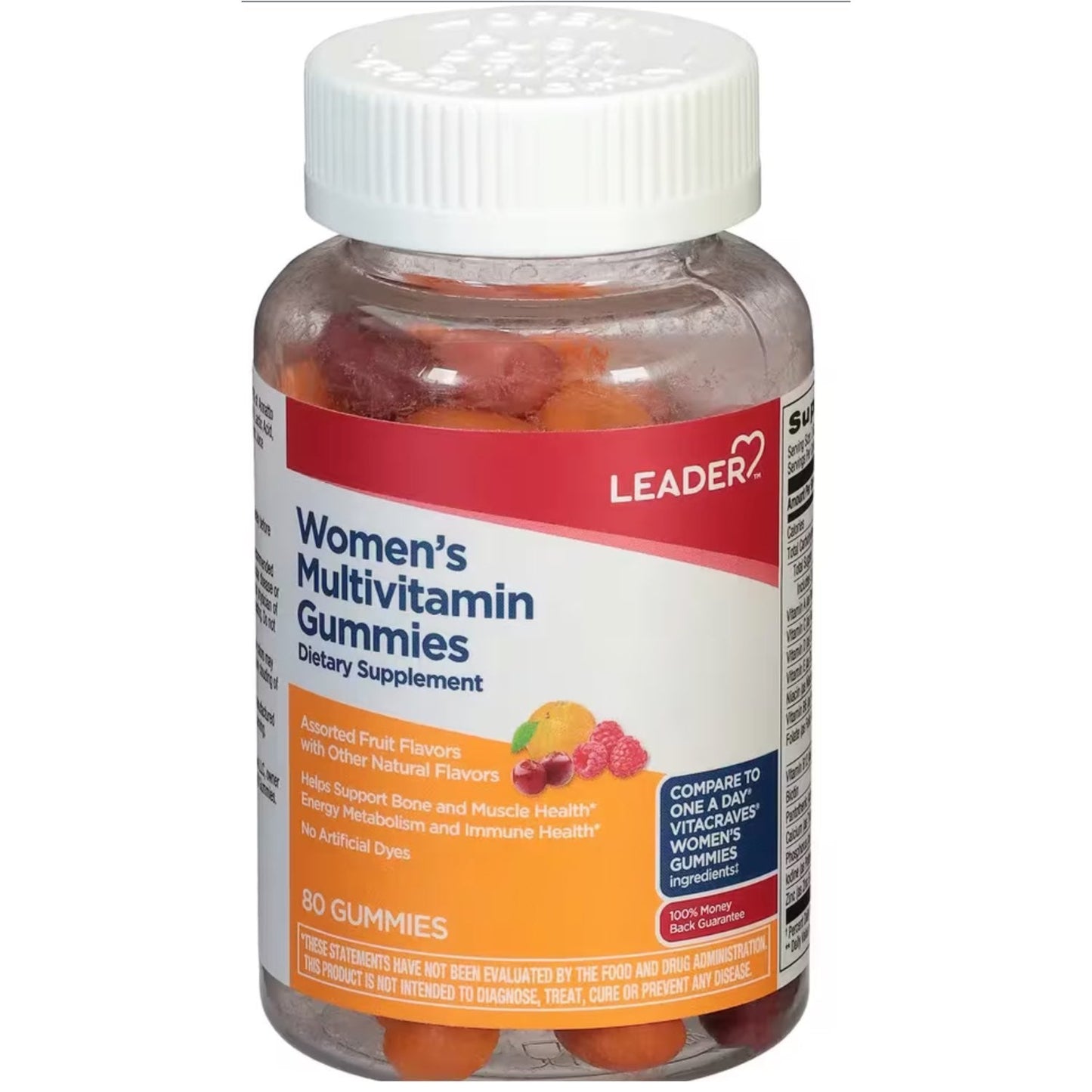 Leader women's daily multivitamin gummies in a bottle, supplement vitamins and minerals for daily health support.