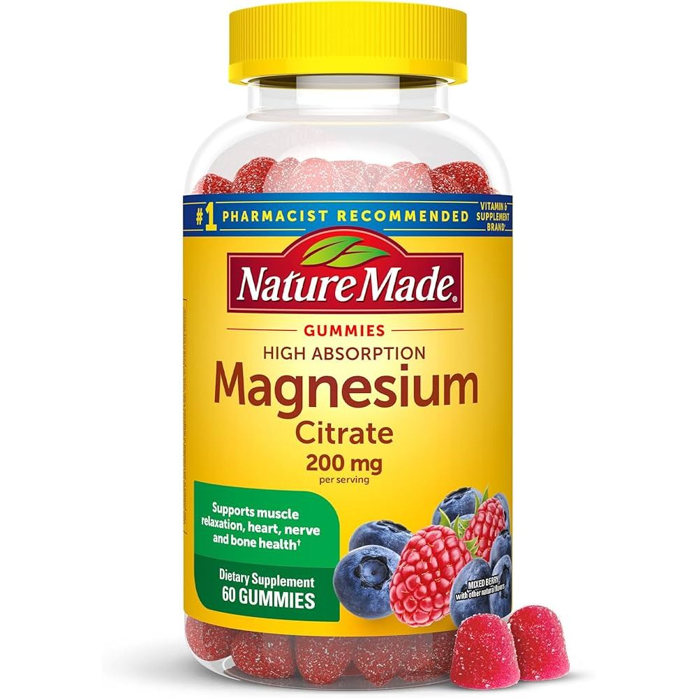 Pasteur Pharmacy Magnesium Citrate 200mg supplement bottles showing 60 tablets for muscle and nerve support.
