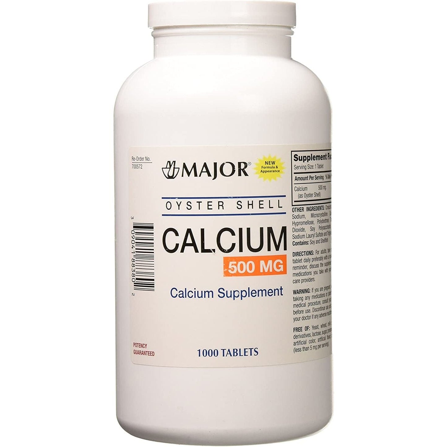 Major Oyster Shell Calcium supplement 500mg bottles with 1000 tablets, natural vitamins and supplements by Pasteur Pharmacy