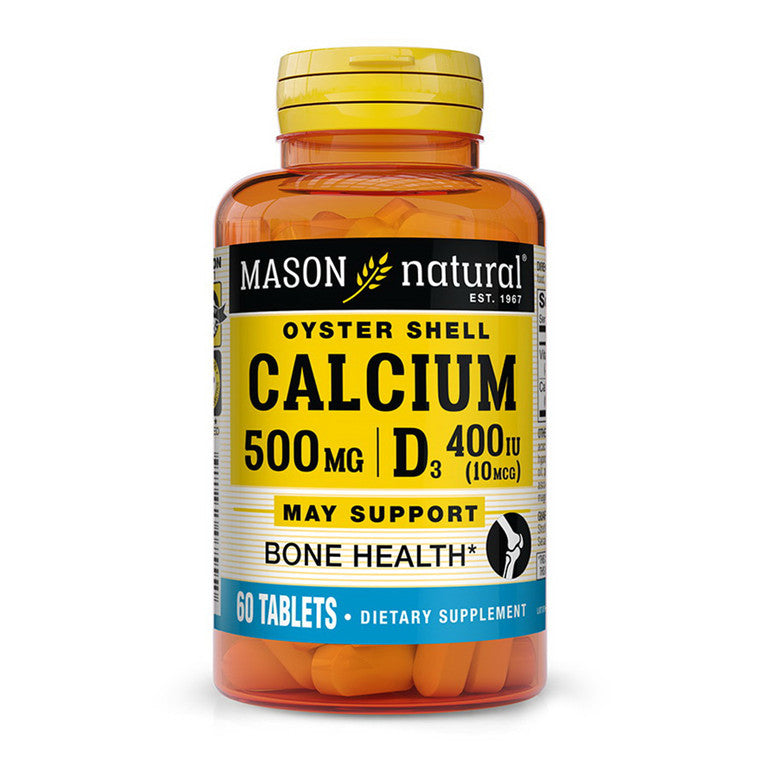 Mason Natural Bone Health Oyster Shell Calcium supplement bottle with 60 tablets, natural vitamins and minerals for strong bones
