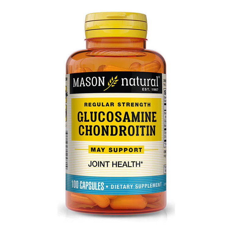 Mason Natural Glucosamine Chondroitin supplement bottle with 100 capsules, dietary vitamins and joint support supplement