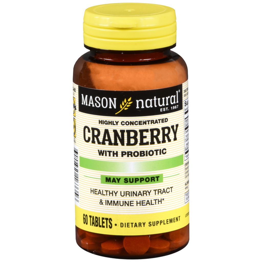 Mason Natural cranberry with probiotic dietary supplement tablets in bottle, 60 count, for urinary health and digestion support