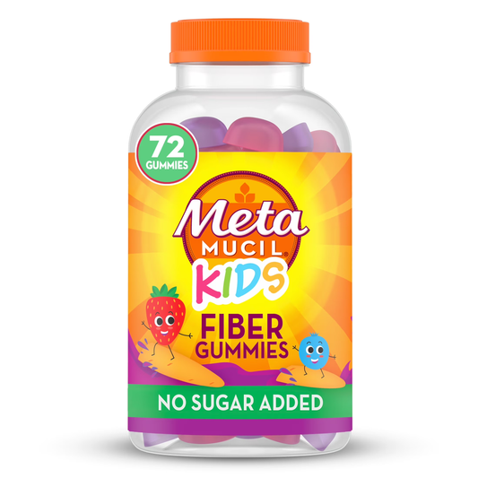 Kids Metamucil Fiber Gummies in mixed berry flavor, showing colorful gummy vitamins for digestive health.