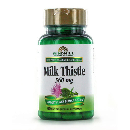 Milk Thistle capsules, 560mg, dietary supplement by Pasteur Pharmacy, showing the supplement bottle and capsules inside.