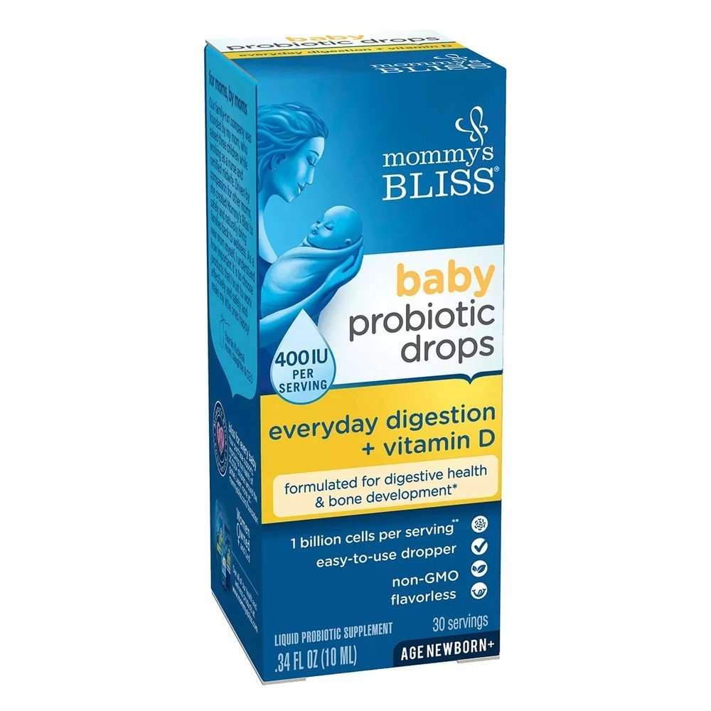Mommy's Bliss Baby Probiotic Drops with Vitamin D in a 0.34 fl oz bottle, supplement for infants, by Pasteur Pharmacy.