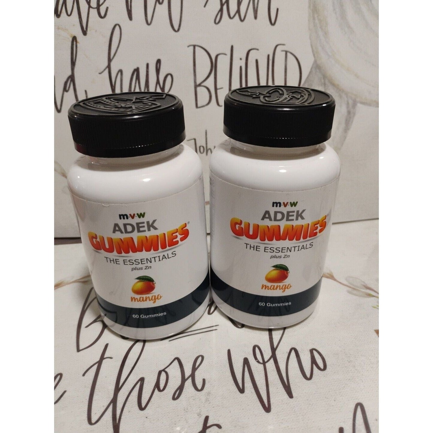 MVW Adek Gummies The Essentials Plus Zinc vitamins and supplements, 60 and 120 gummies, in a 2-pack, with expiration in April 2025.