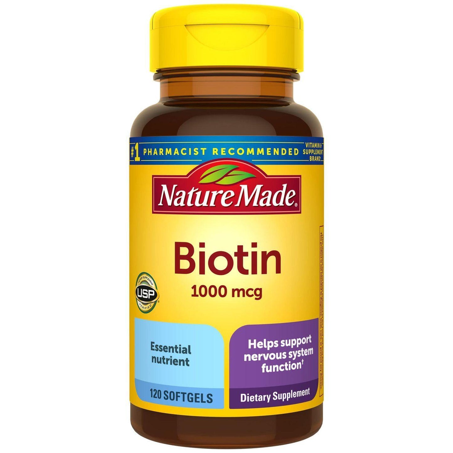 Nature Made Biotin 1000 mcg softgels in a bottle, part of vitamins and supplements by Pasteur Pharmacy.