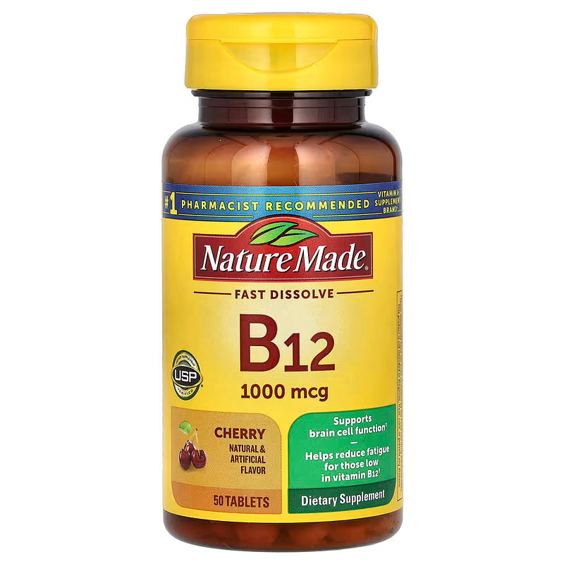 Nature Made Vitamin B12 1000 mcg tablets, 50-count bottle, dietary supplement for energy and nerve health.