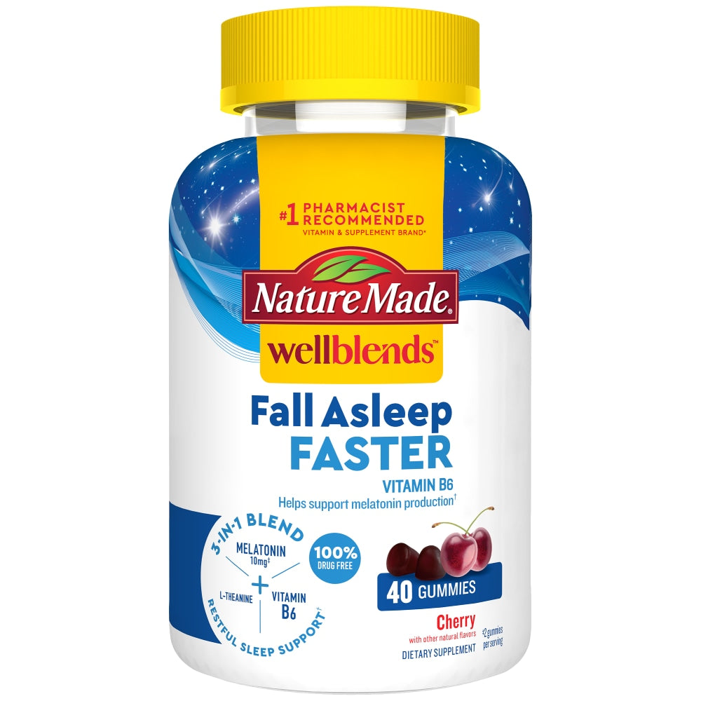 Nature Made Wellblends Cherry Fall Asleep Faster gummies, vitamin supplement for better sleep, 40 gummies in a bottle