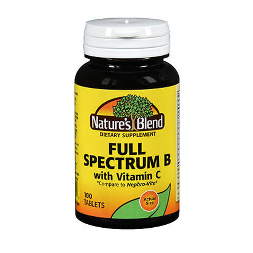 Nature's Blend Full Spectrum B with Vitamin C tablets by Pasteur Pharmacy, 100 count, dietary supplement for energy and immune support