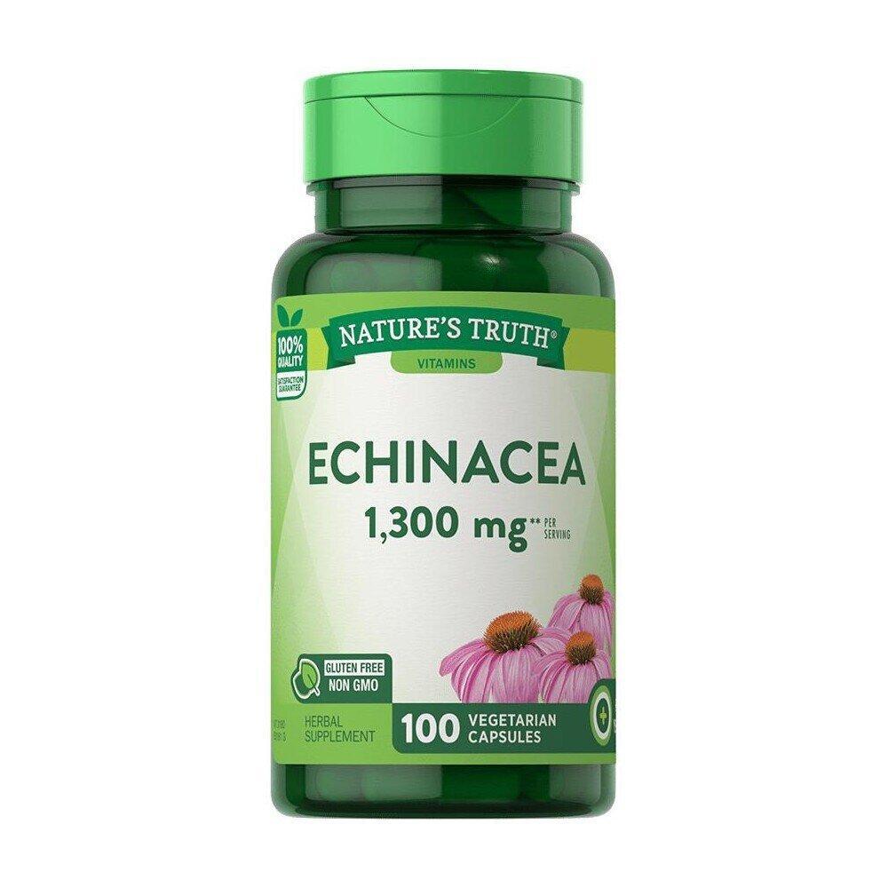 Nature's Truth Echinacea 1300 Mg vegetarian capsules, dietary supplement for immune support, in clear bottle with label.