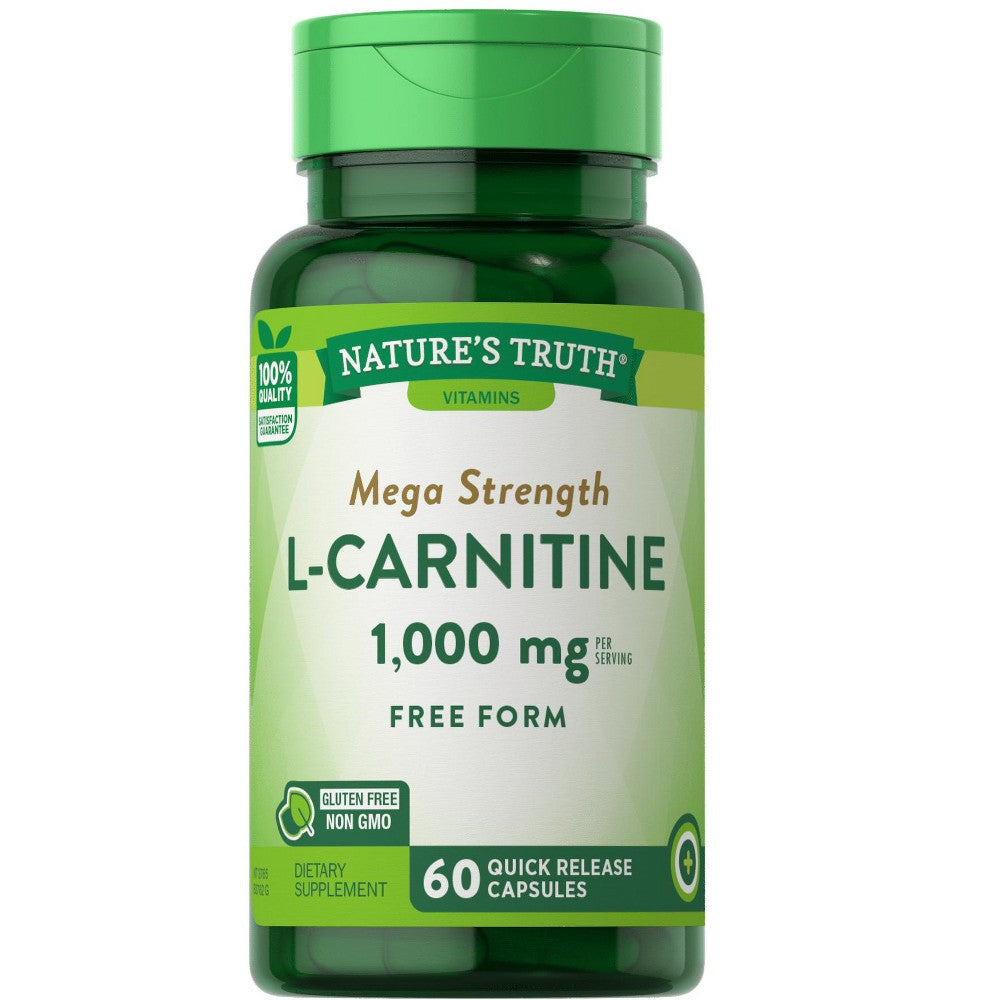Nature's Truth L-Carnitine 500 Mg dietary supplement bottle with 60 capsules, designed for energy and metabolic support.