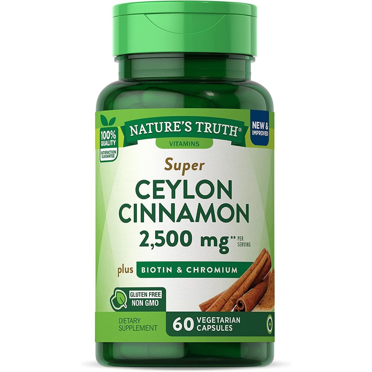Nature's Truth Super Ceylon Cinnamon vegetarian capsules with biotin and chromium, 60-count bottle, dietary vitamins and supplements