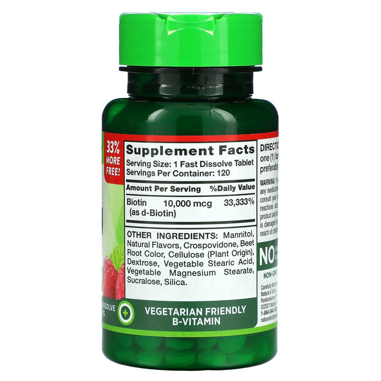 Nature's Truth biotin tablets in natural berry flavor, fast dissolve vitamins & supplements, 10,000 mcg for healthy hair and skin