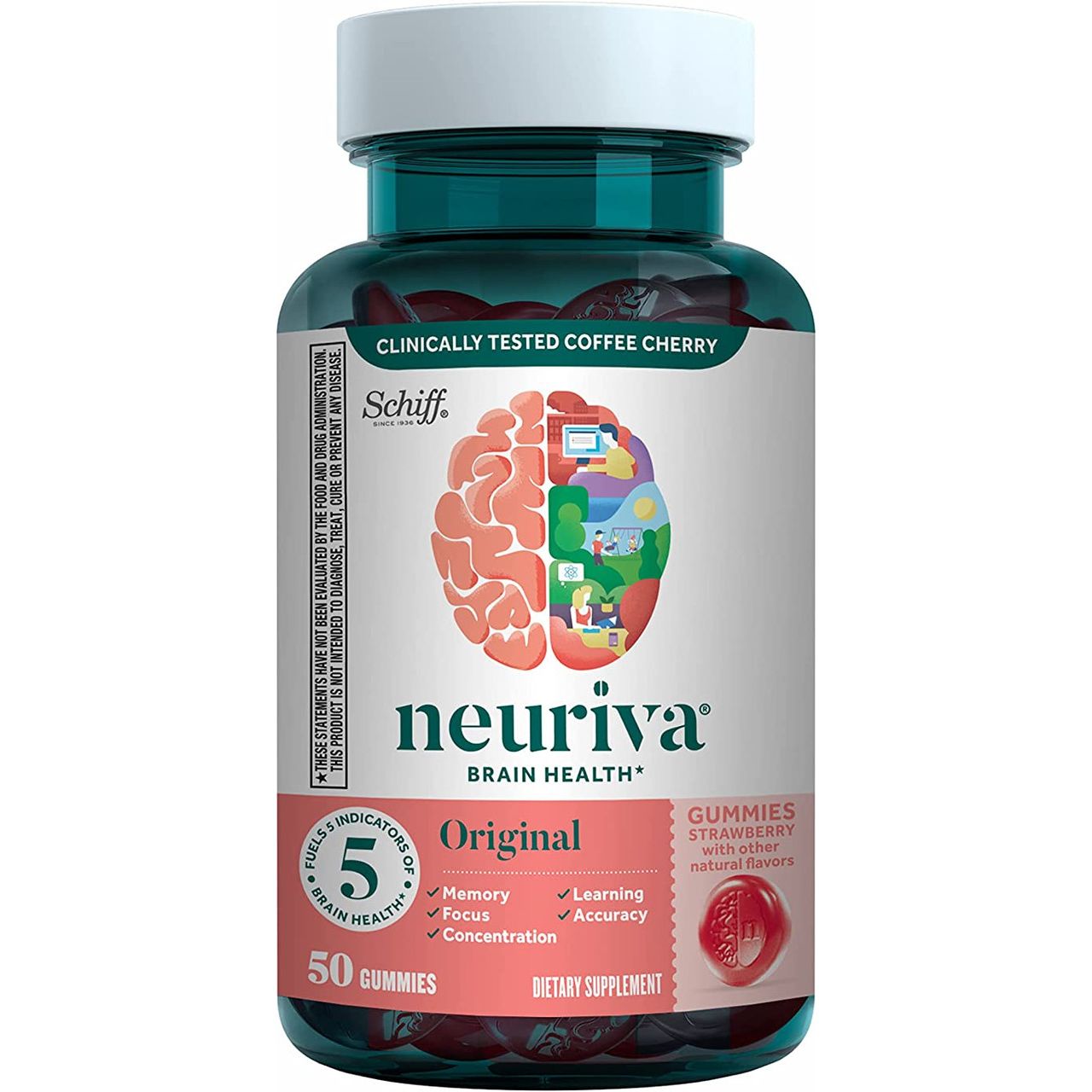 Neuriva Brain Health Supplement Original Gummies in strawberry flavor, 50 count, natural vitamins and supplement from Pasteur Pharmacy.