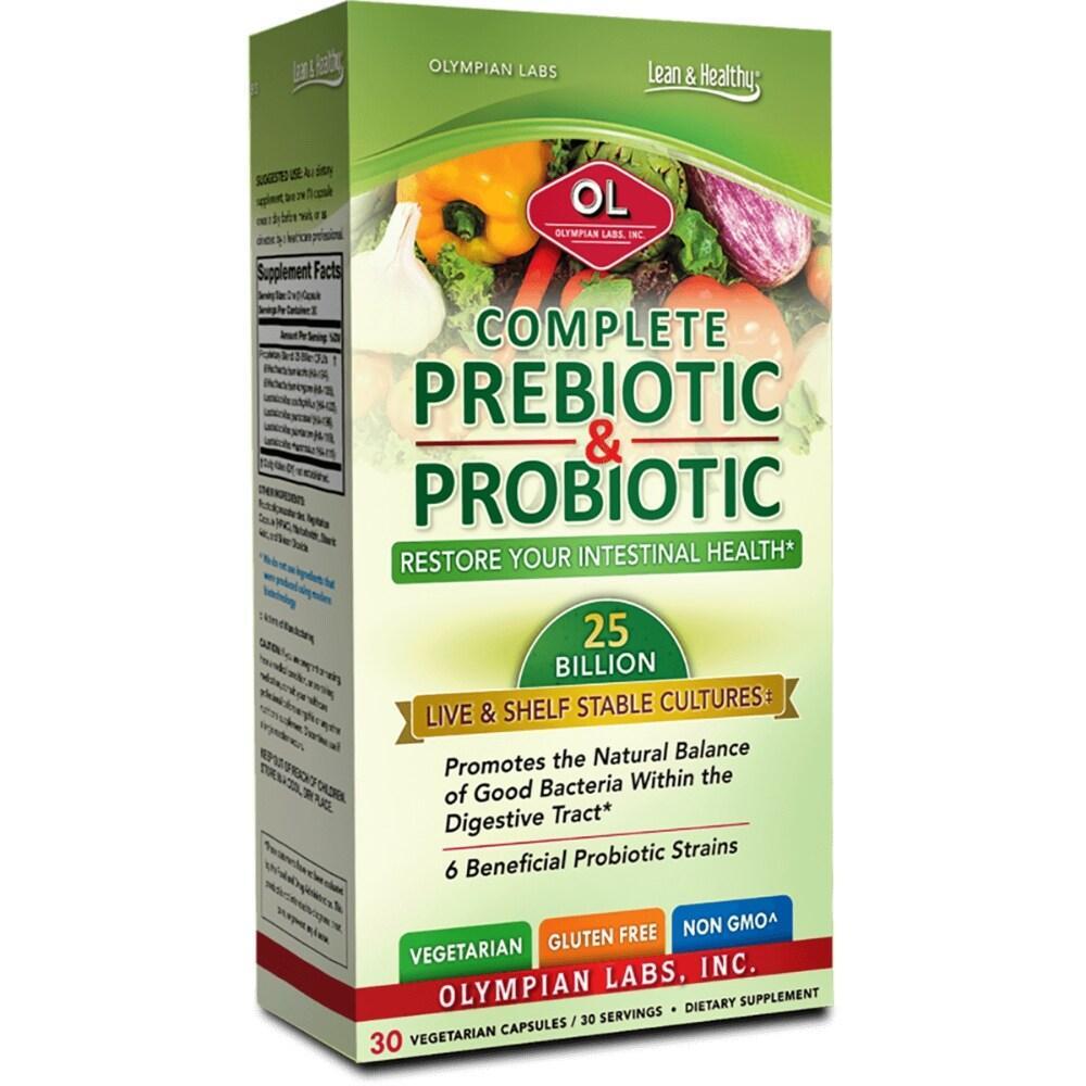 Olympian Labs Complete Prebiotic & Probiotic vegetarian capsules, dietary supplement for digestive health, 30 count