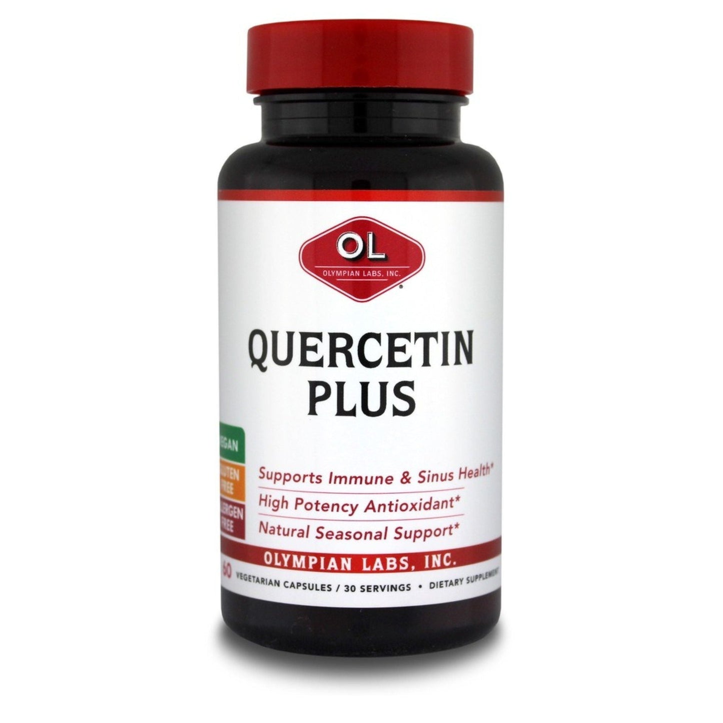 Olympian Labs Quercetin Plus vegetarian capsules, dietary supplement for immune support, 60 capsules in bottle.