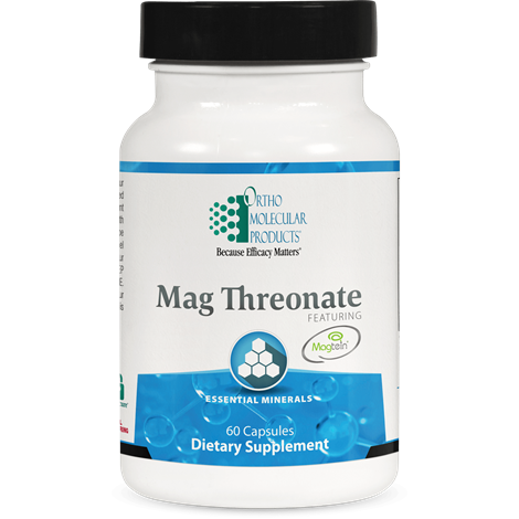 Ortho Molecular Mag Threonate supplement in 60 capsules, dietary vitamins and minerals for supporting magnesium levels.