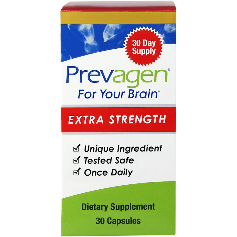 Bottle of Prevagen memory improvement capsules by Pasteur Pharmacy, extra strength vitamins and supplements for cognitive support.