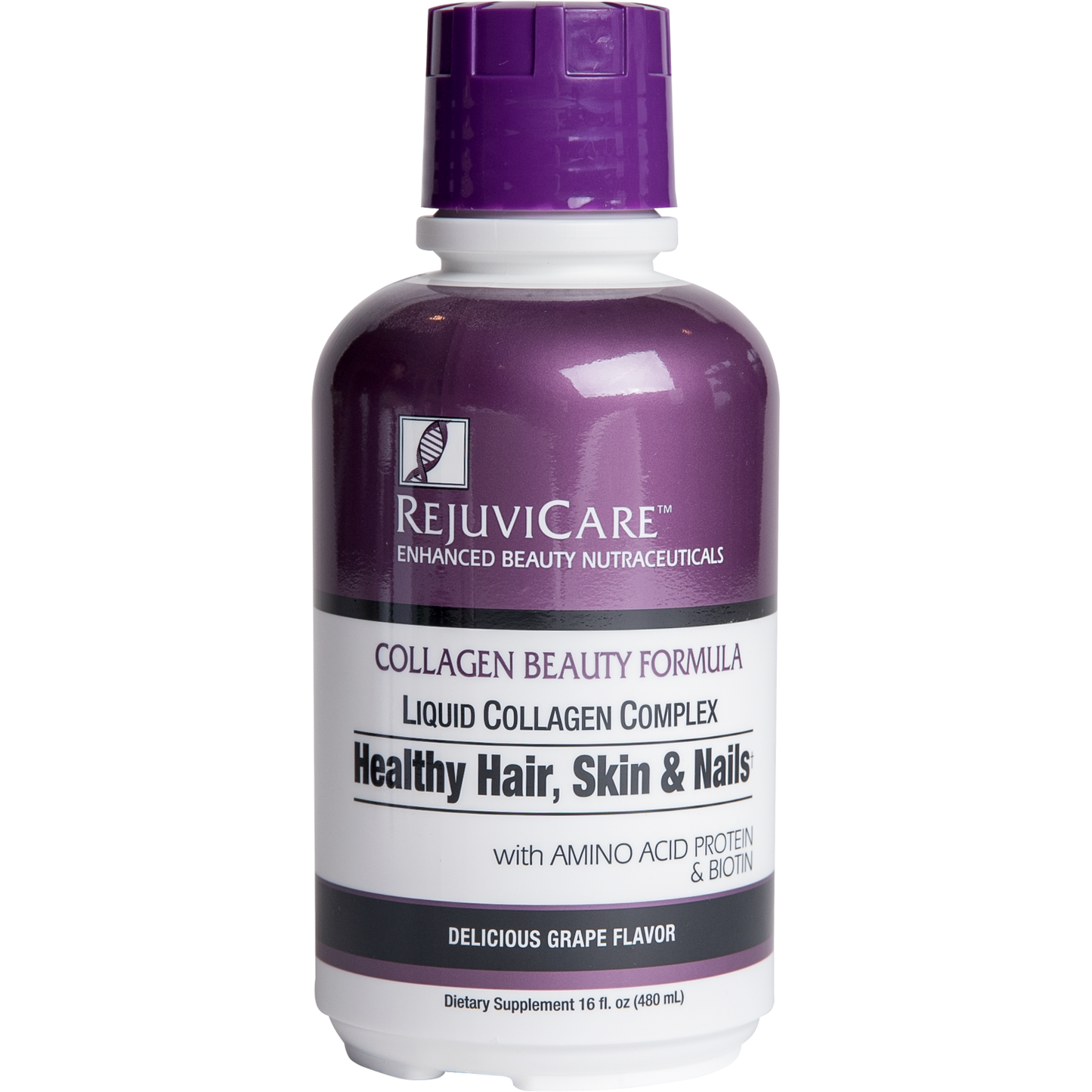 RejuviCare Liquid Collagen Formula in grape flavor, 16 fl oz bottle, dietary supplement for skin health by Pasteur Pharmacy