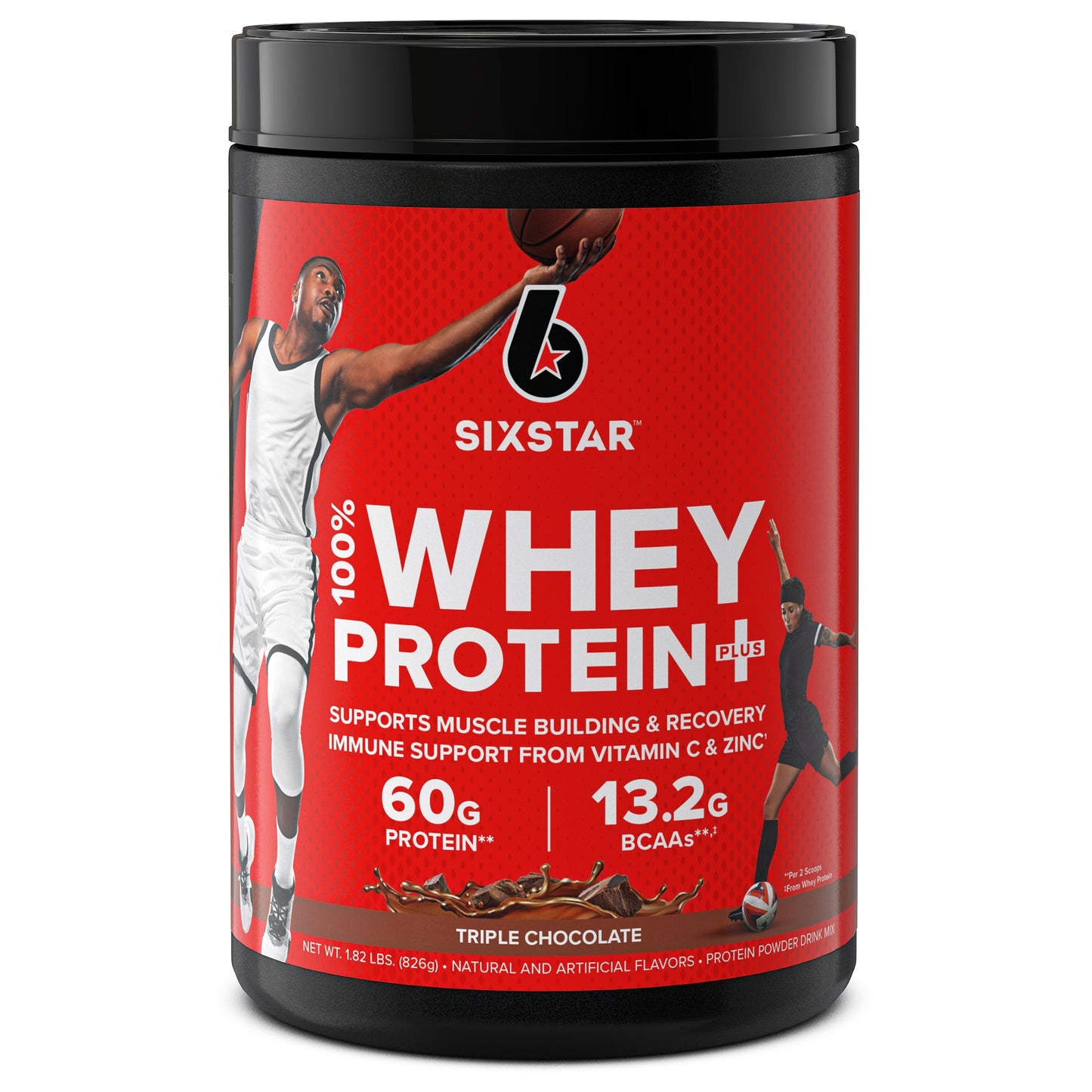 Six Star Pro Nutrition Elite 100% Whey Protein in Triple Chocolate flavor, 1.81 lbs, a dietary supplement for muscle recovery.