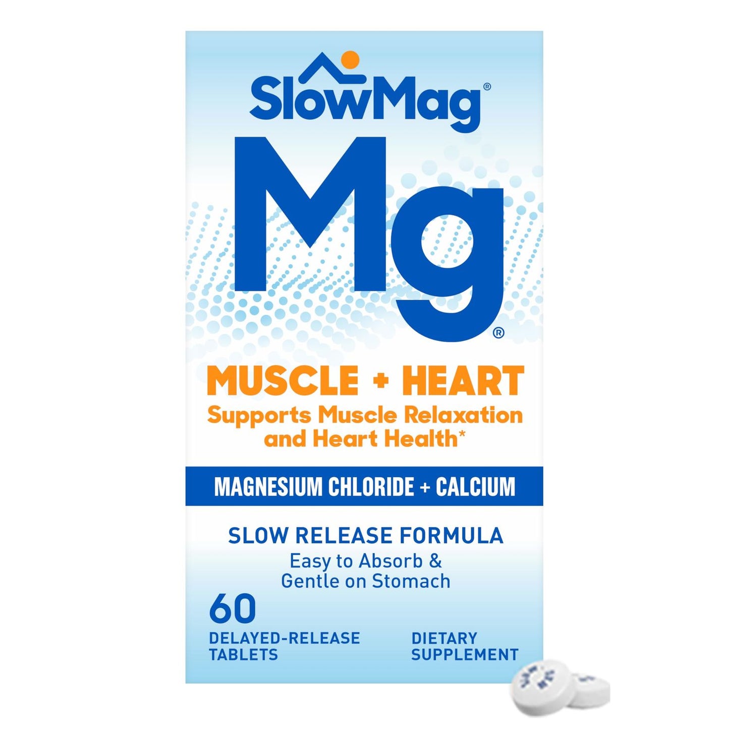 SlowMag Mg Muscle and Heart supplements by Pasteur Pharmacy, 60 delayed-release tablets for muscle and cardiovascular support.