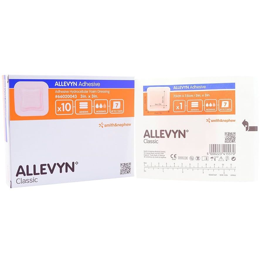 Smith&nephew Allevyn Adhesive Dressing, 3x3 inches, 10-pack, two boxes, wound care dressing for skin protection
