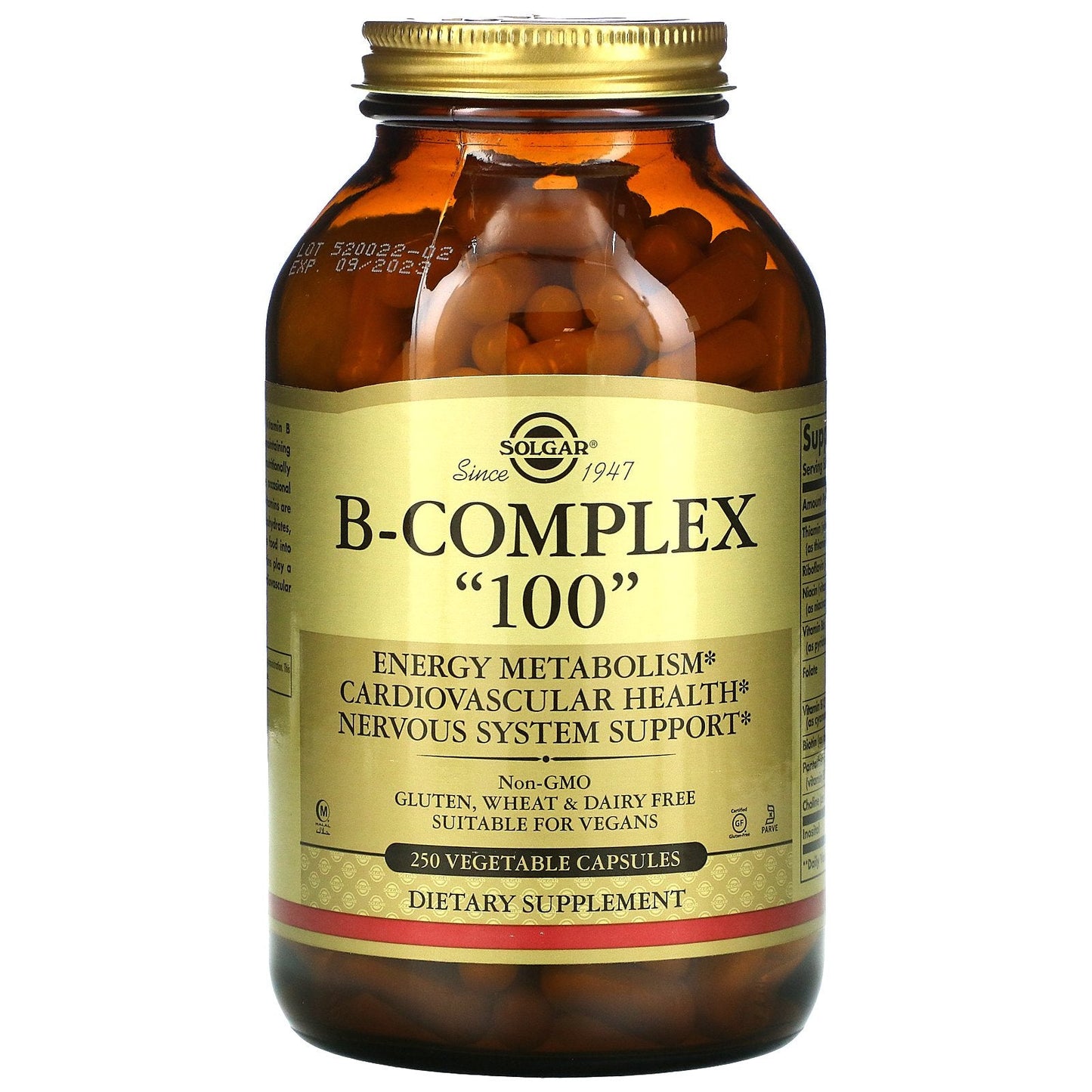 Solgar B-Complex 100 vegetable capsules, dietary vitamins and supplements for energy and overall health.