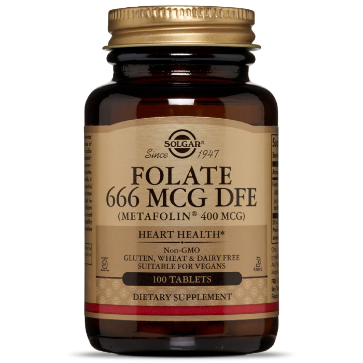 Solgar Folate 1,000 mcg vitamin supplement in a bottle of 120 tablets, designed to support healthy folate levels.