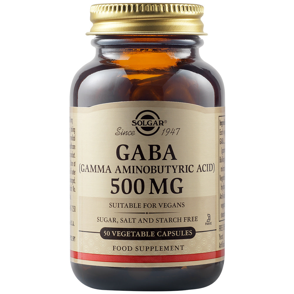 Solgar L-Tyrosine 500 mg vegetable capsules, dietary supplement for mental focus and energy, in a bottle.