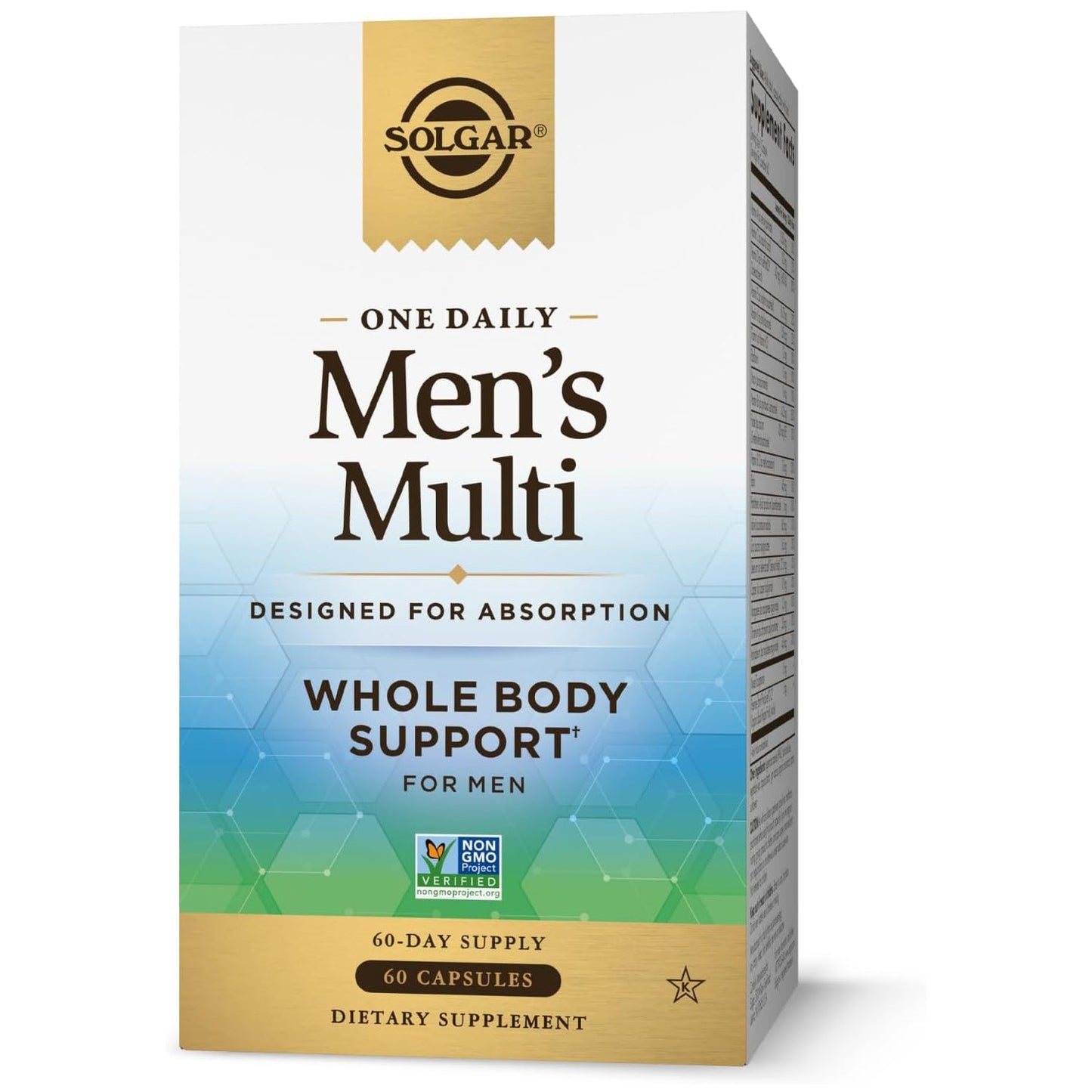 Solgar One Daily Men's Multi vitamin bottle with 60 capsules, dietary supplement for men's health, on a white background.