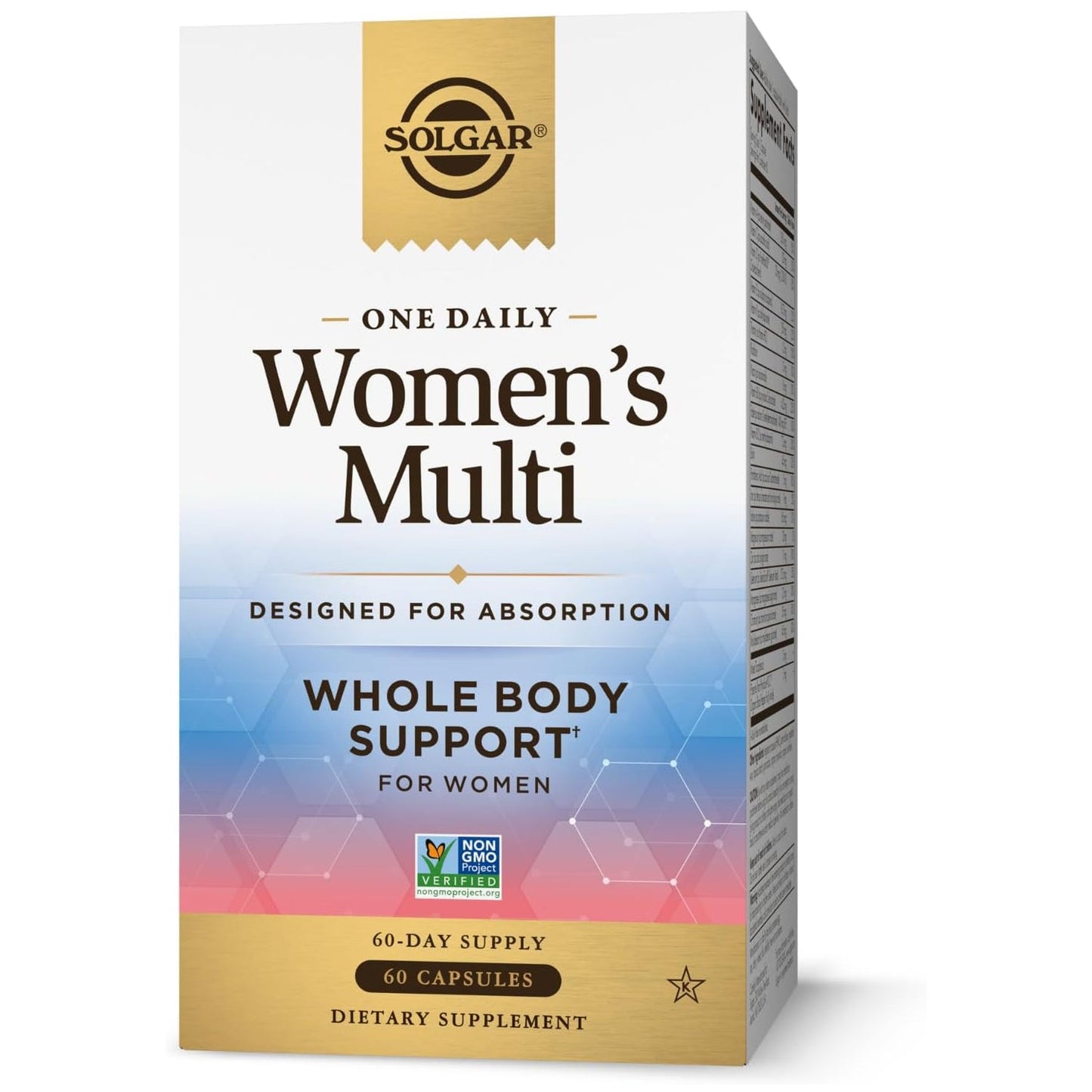 Solgar One Daily Women's Multivitamins in 60 capsules, dietary supplements for women's health, bottle with capsules.