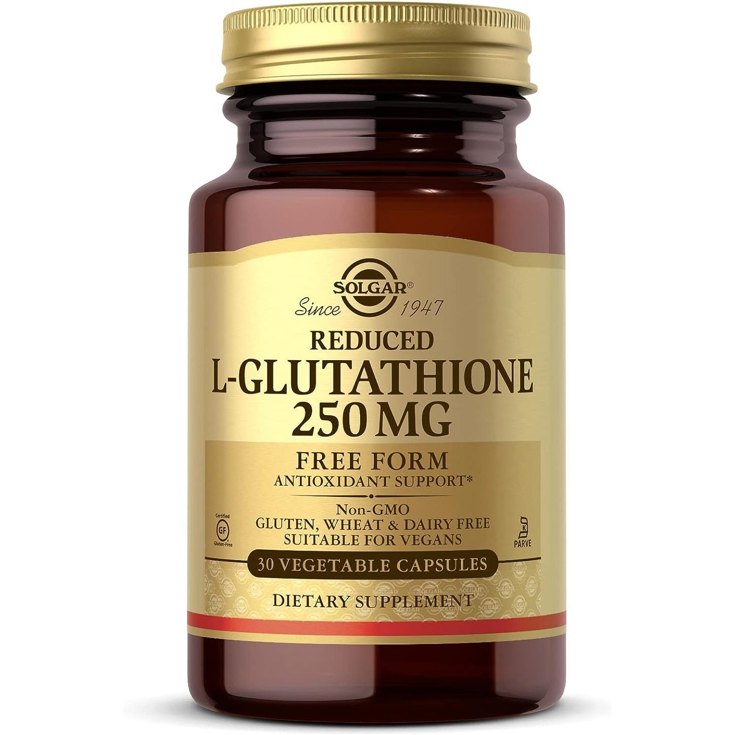 Solgar Reduced L-Glutathione 250 mg supplement in 30 vegetable capsules, dietary vitamins and antioxidants from Pasteur Pharmacy